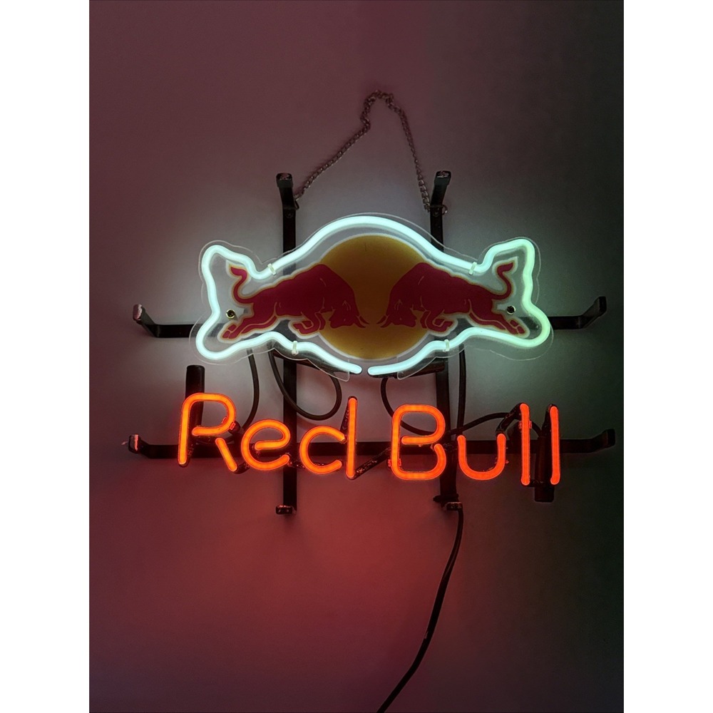 Red Bull Neon Glass Bar Sign Beer Garage Wall Light 13.5" x 10" Tested Works
